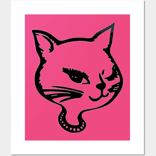 Retro Winking Cat Posters and Art